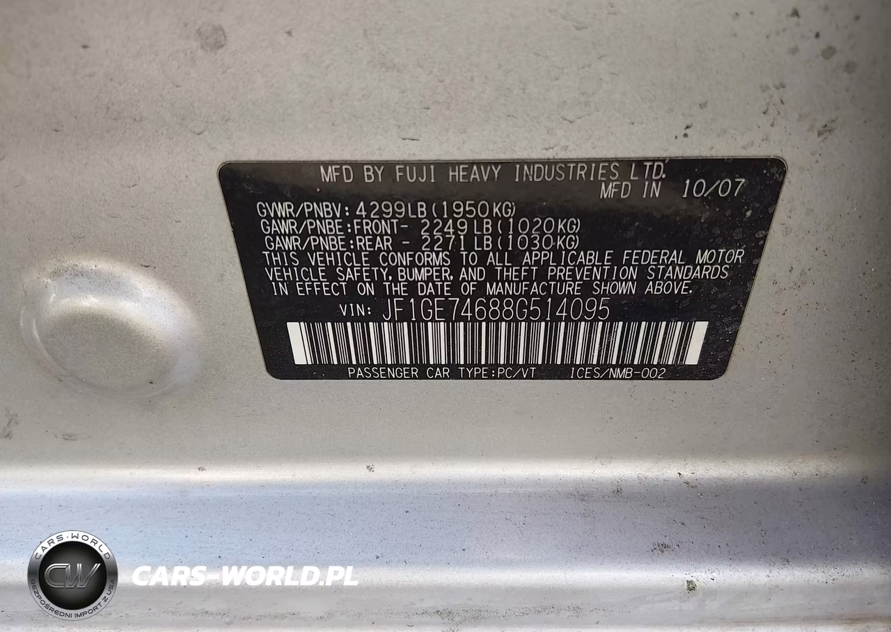 2008 Subaru Impreza (Natl) Wrx VIN:JF1GE74688G514095 - 9