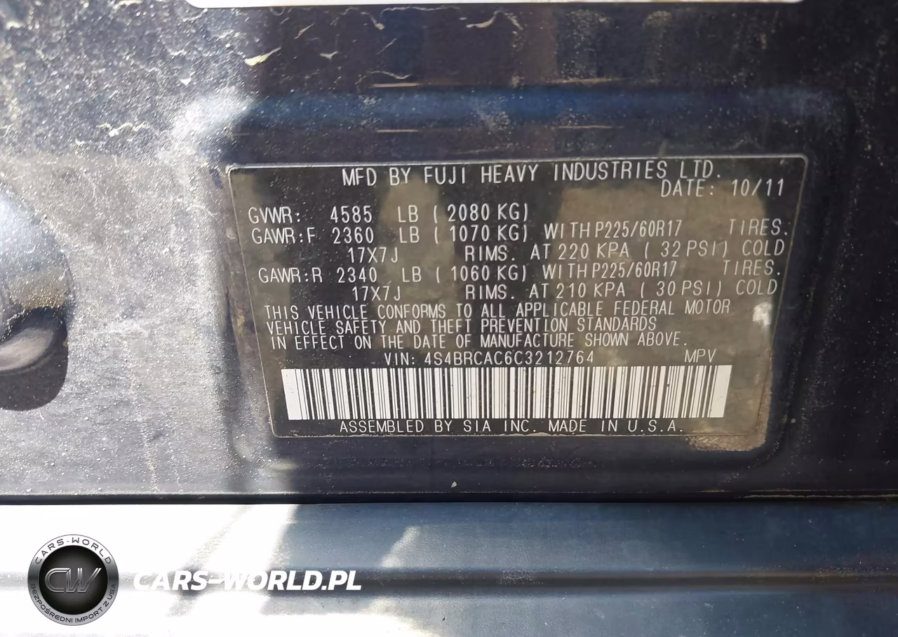 2012 Subaru Outback 2.5I VIN:4S4BRCAC6C3212764 - 9