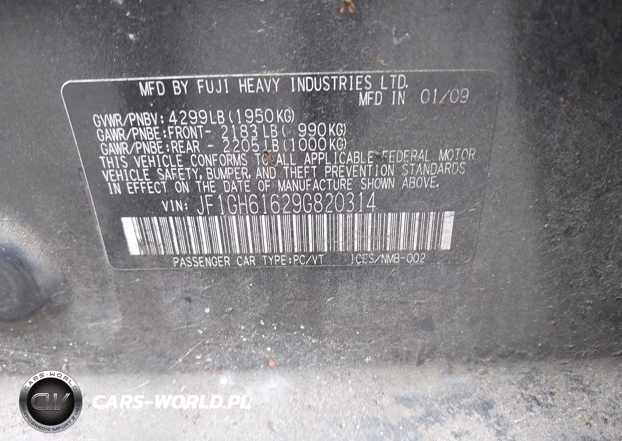 2009 Subaru Impreza 2.5I VIN:JF1GH61629G820314 - 9