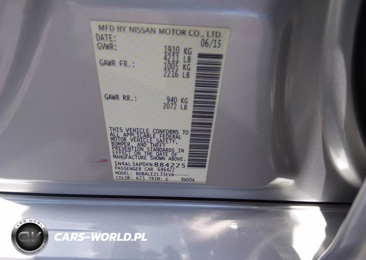 2015 Nissan Altima 2.5-2.5 S-2.5 Sl-2.5 Sv VIN:1N4AL3AP0FN884225 - 9