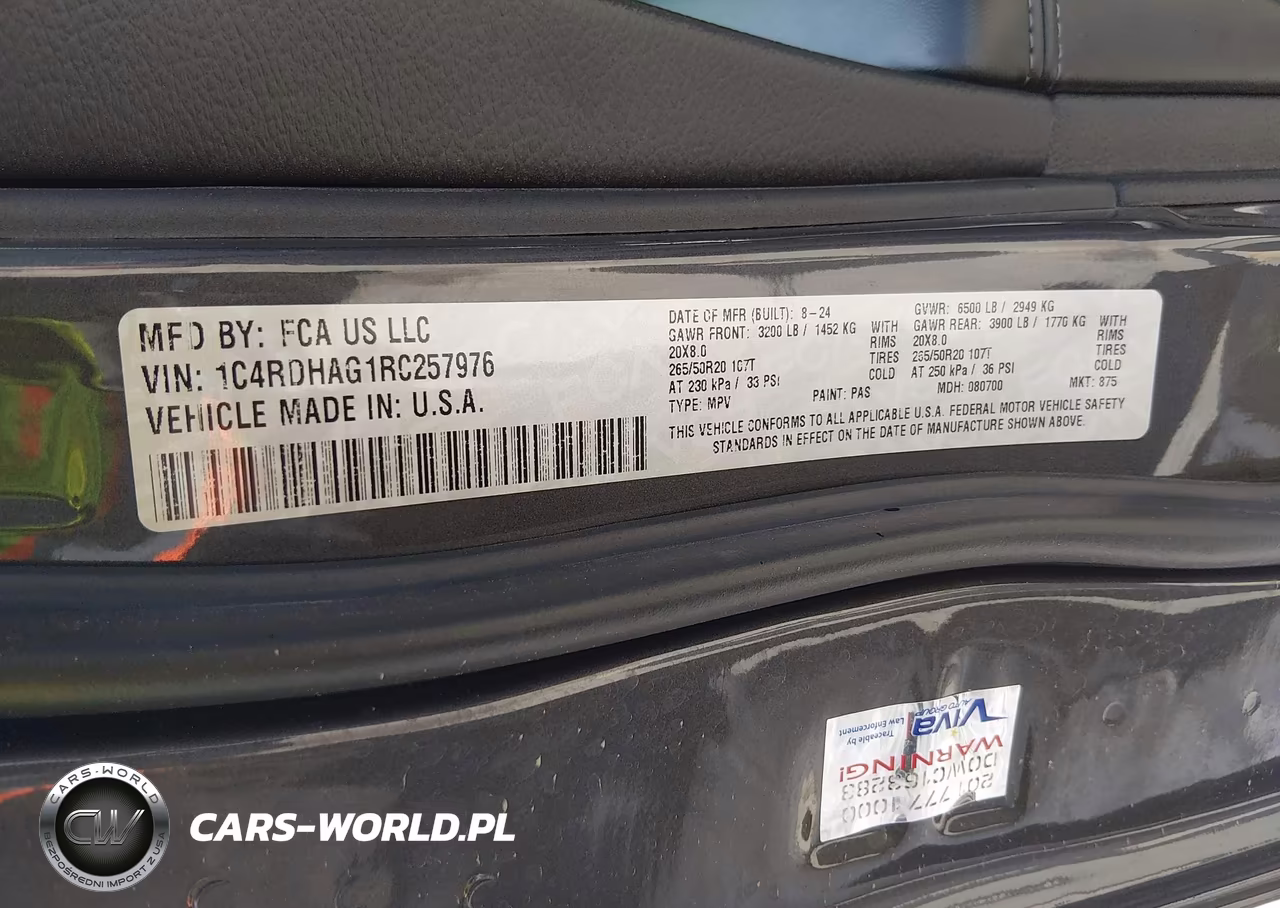 2024 Dodge Durango Sxt Rwd VIN:1C4RDHAG1RC257976 - 9