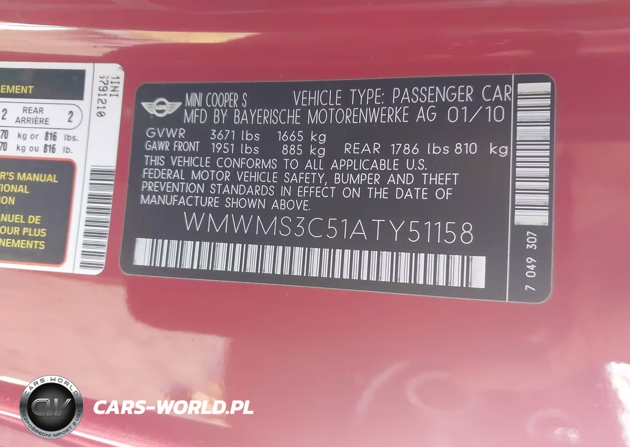 2010 Mini Cooper S VIN:WMWMS3C51ATY51158 - 9