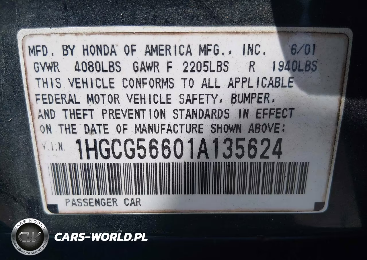 2001 Honda Accord 2.3 Ex VIN:1HGCG56601A135624 - 9