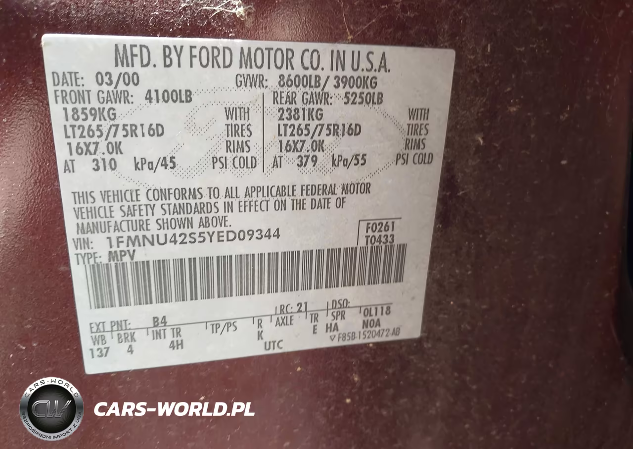 2000 Ford Excursion Limited VIN:1FMNU42S5YED09344 - 9
