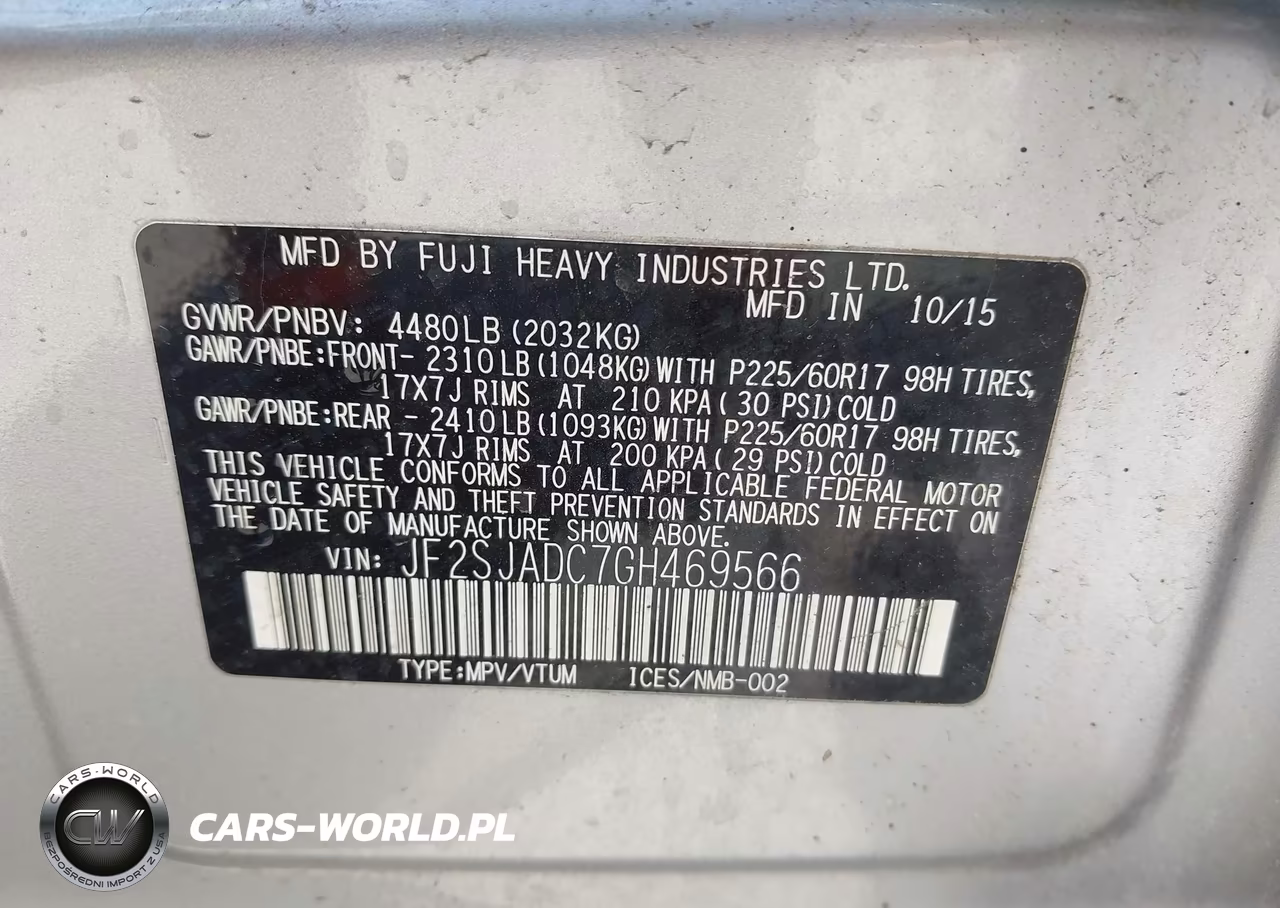 2016 Subaru Forester 2.5I Premium VIN:JF2SJADC7GH469566 - 9