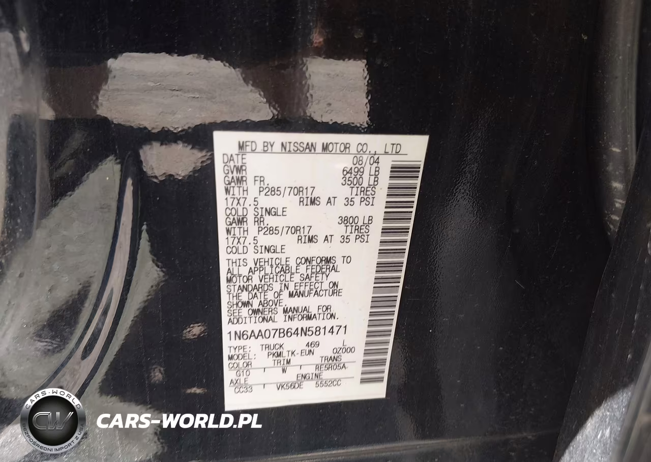 2004 Nissan Titan Se VIN:1N6AA07B64N581471 - 9