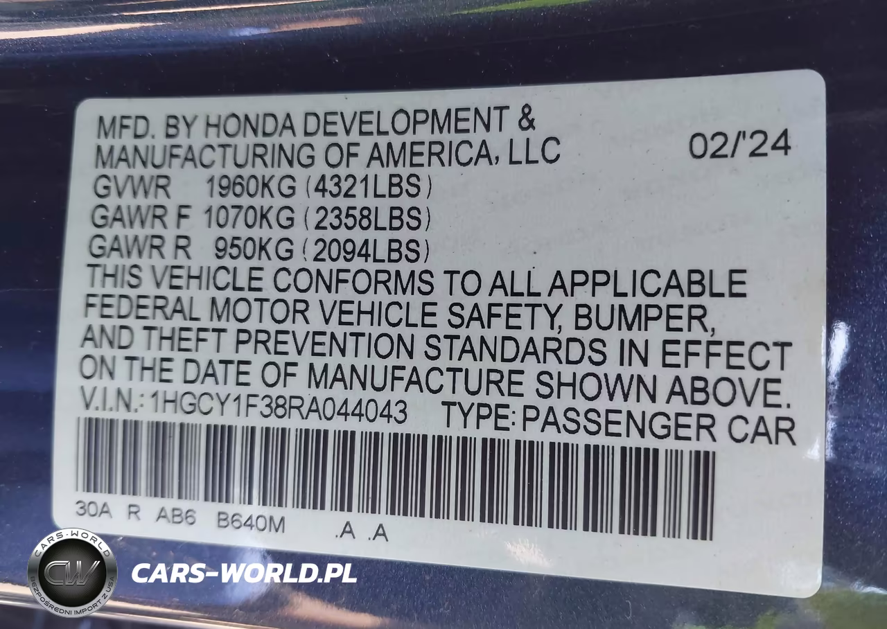 2024 Honda Accord Ex VIN:1HGCY1F38RA044043 - 9