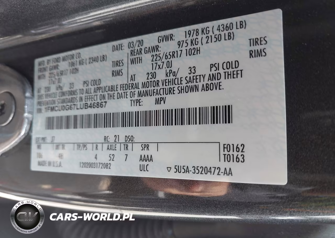 2020 Ford Escape Se VIN:1FMCU0G67LUB46867 - 9