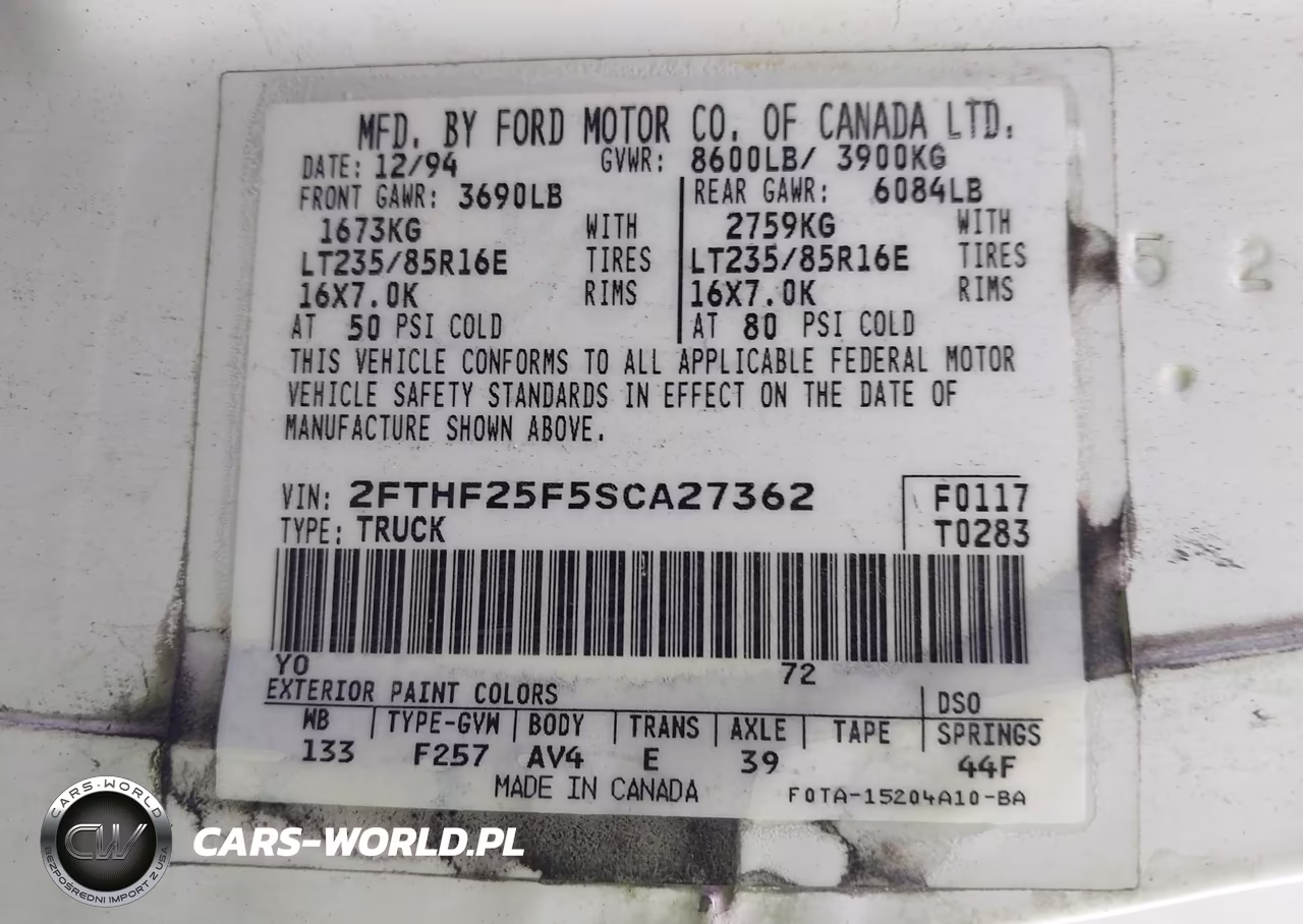1995 Ford F250 VIN:2FTHF25F5SCA27362 - 9