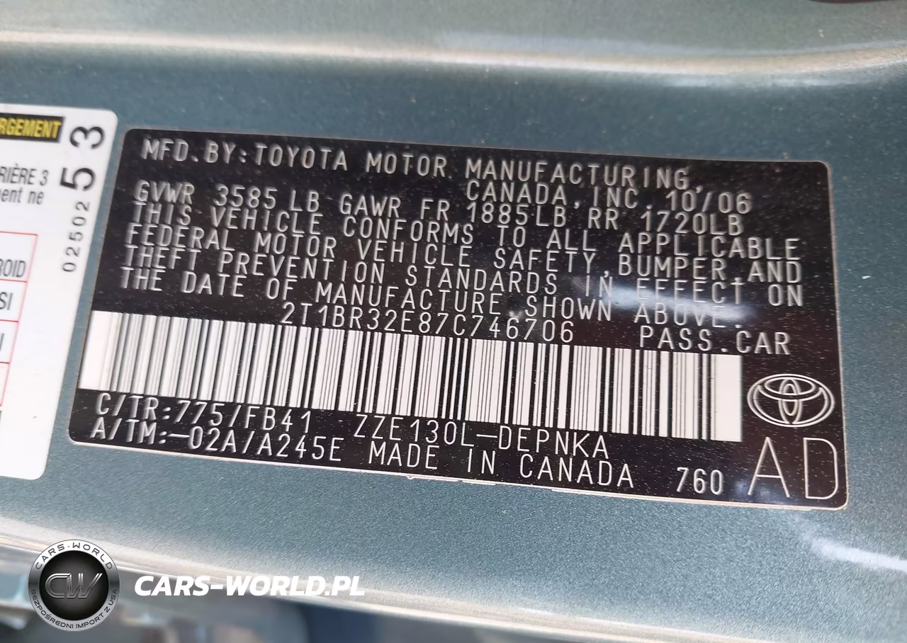 2007 Toyota Corolla Le VIN:2T1BR32E87C746706 - 9