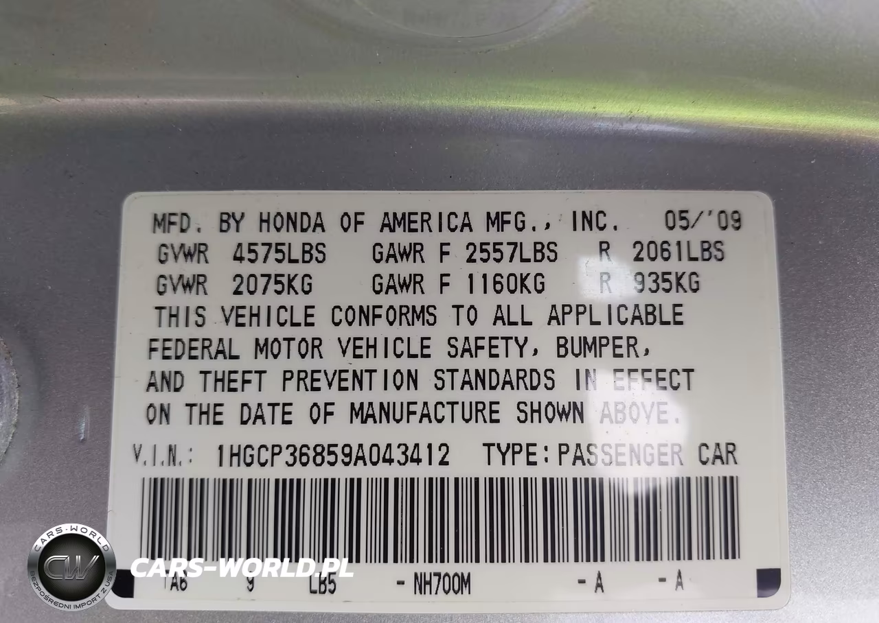2009 Honda Accord 3.5 Ex-L VIN:1HGCP36859A043412 - 9