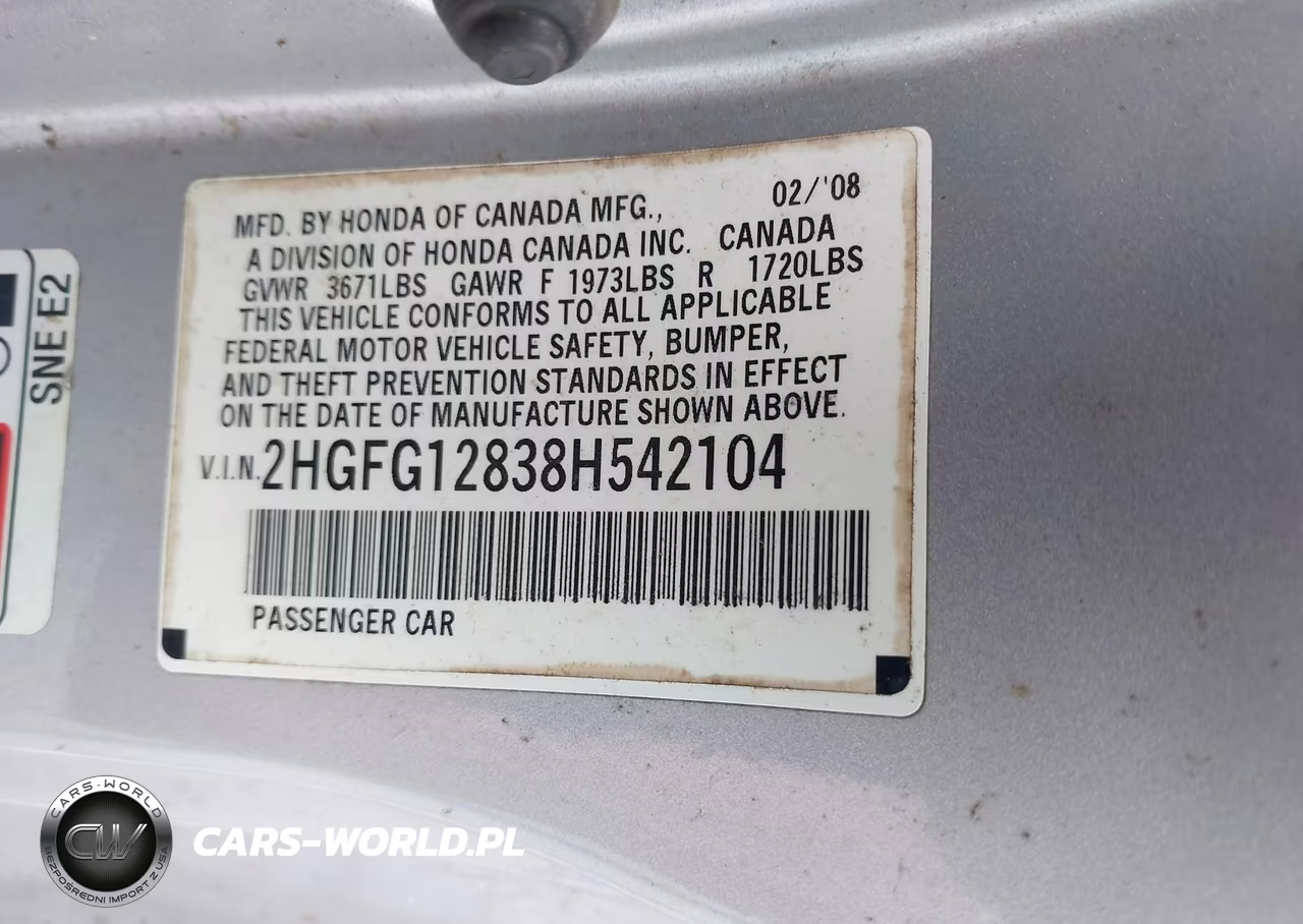 2008 Honda Civic Ex VIN:2HGFG12838H542104 - 9