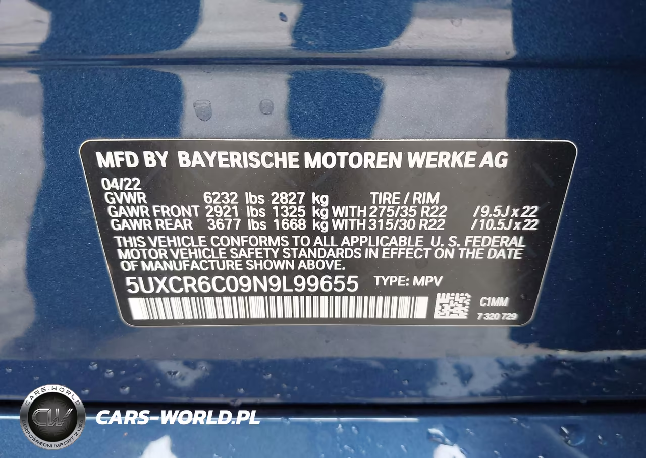 2022 BMW X5 xDrive40I VIN:5UXCR6C09N9L99655 - 9