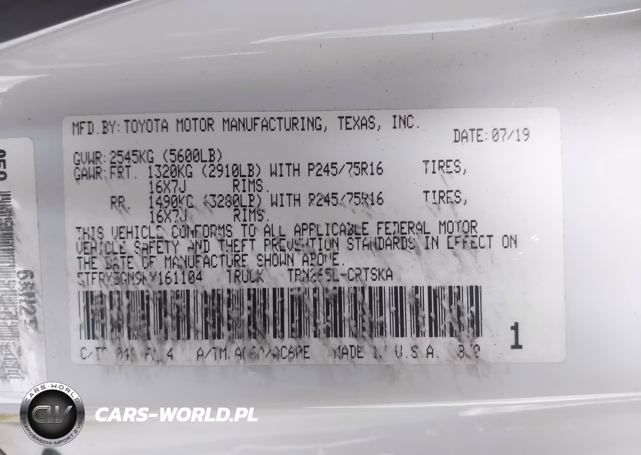2019 Toyota Tacoma Sr VIN:5TFRX5GN9KX161104 - 9