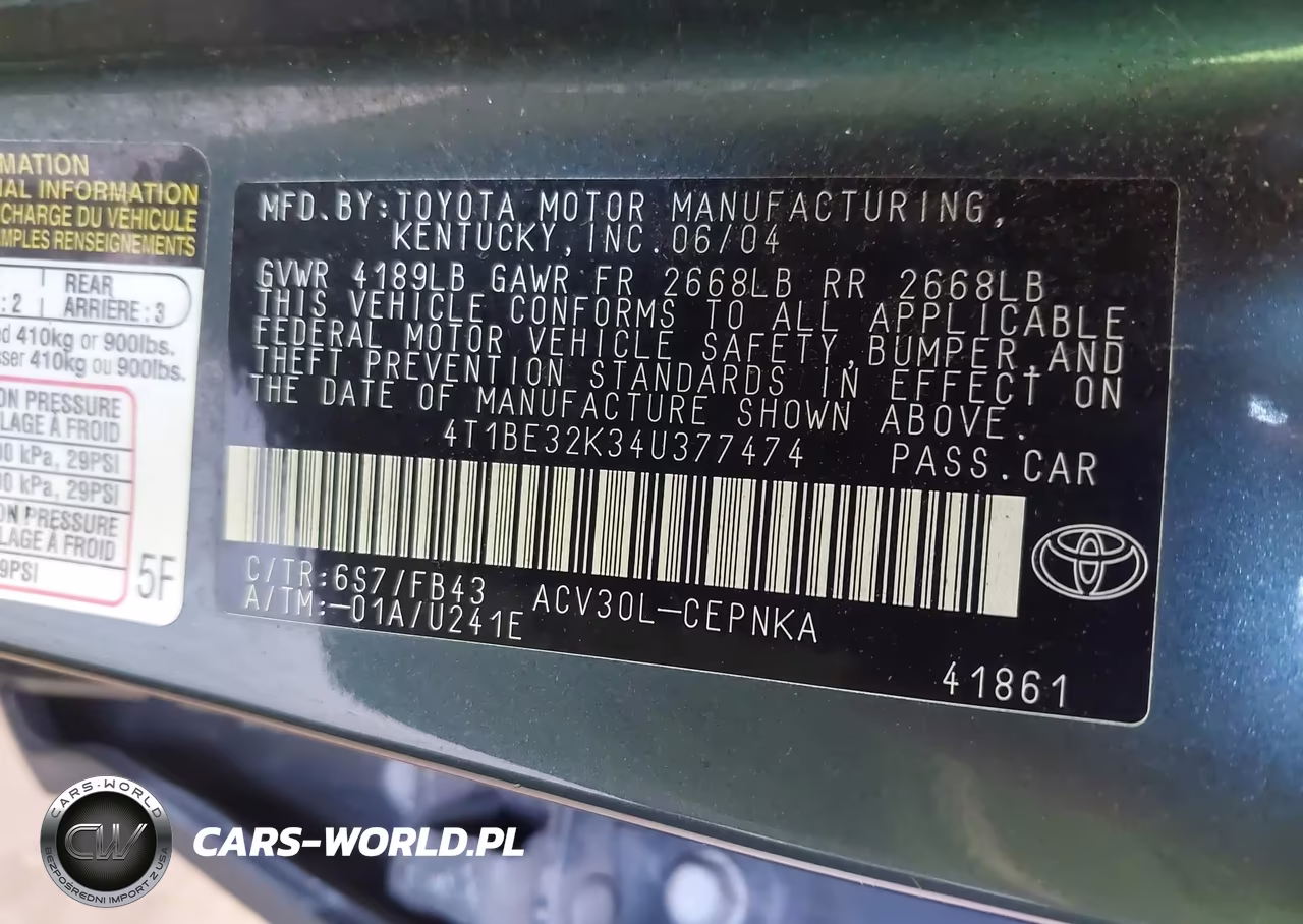2004 Toyota Camry Le VIN:4T1BE32K34U377474 - 9