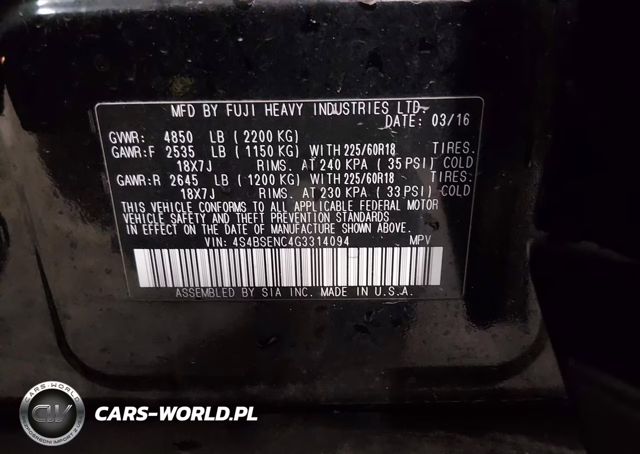2016 Subaru Outback 3.6R Limited VIN:4S4BSENC4G3314094 - 9