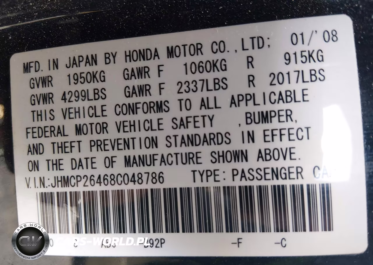 2008 Honda Accord 2.4 Lx-P VIN:JHMCP26468C048786 - 9