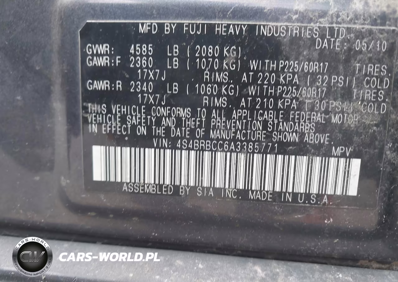 2010 Subaru Outback 2.5I Premium VIN:4S4BRBCC6A3385771 - 9