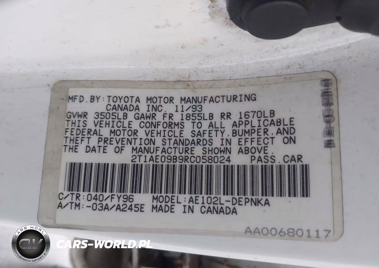 1994 Toyota Corolla Le-Dx VIN:2T1AE09B9RC058024 - 9