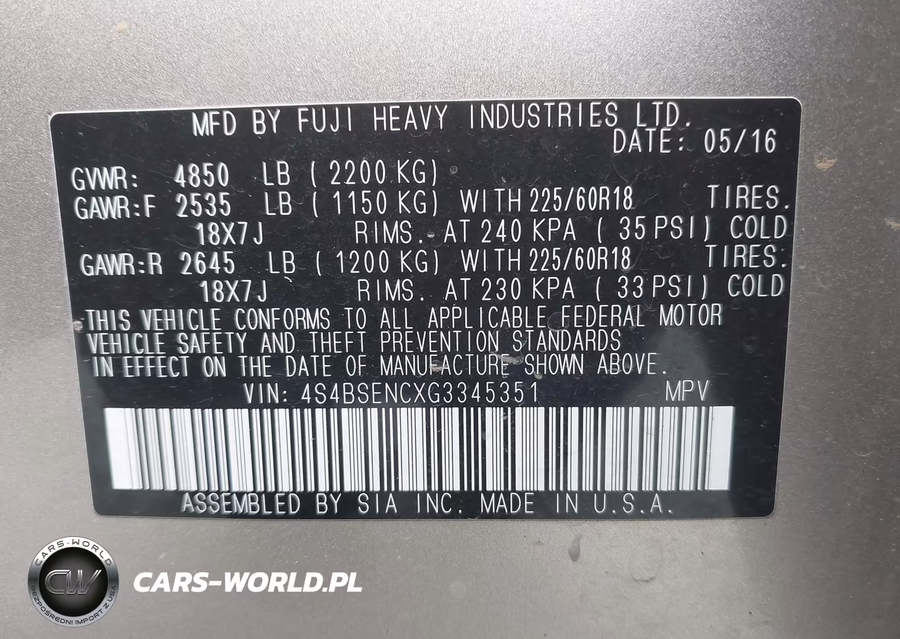 2016 Subaru Outback 3.6R Limited VIN:4S4BSENCXG3345351 - 9