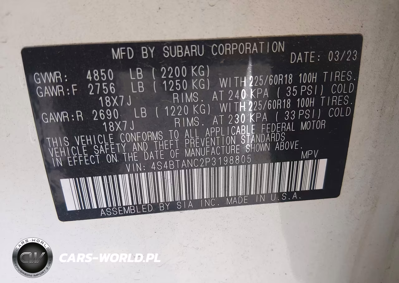2023 Subaru Outback Limited VIN:4S4BTANC2P3198805 - 9