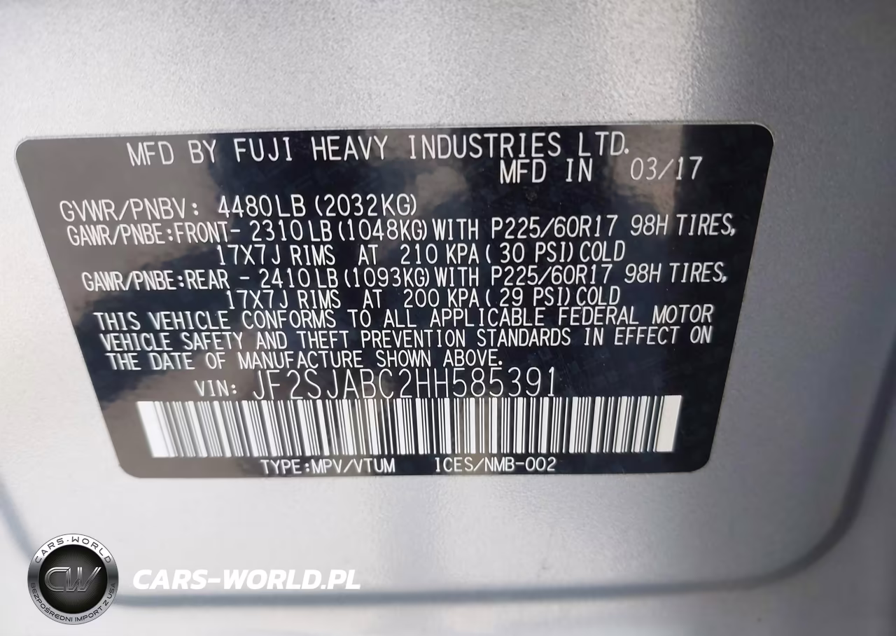 2017 Subaru Forester 2.5I VIN:JF2SJABC2HH585391 - 9