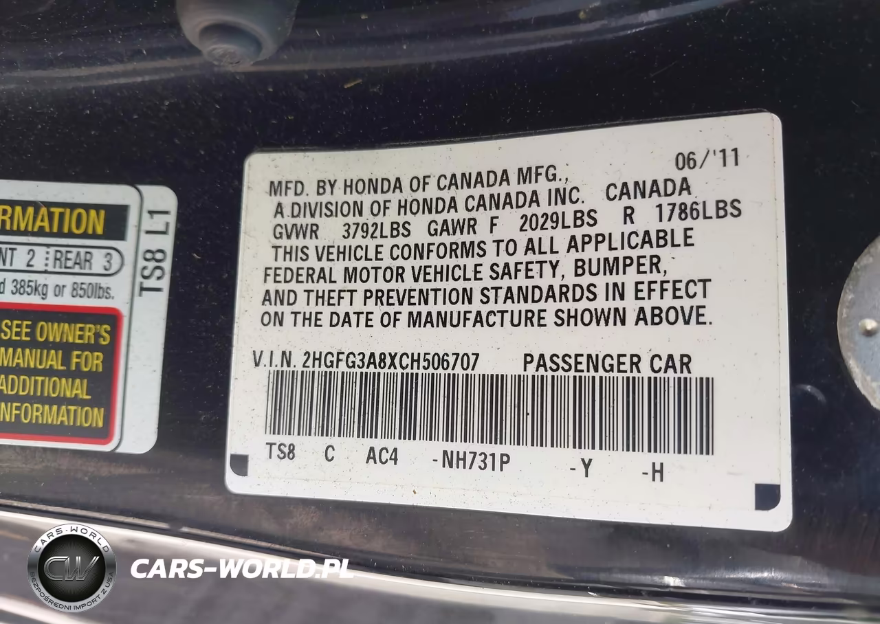 2012 Honda Civic Ex VIN:2HGFG3A8XCH506707 - 9