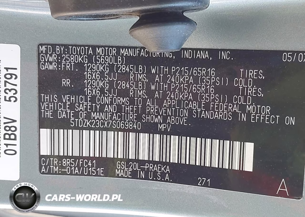 2007 Toyota Sienna Le VIN:5TDZK23CX7S069840 - 9