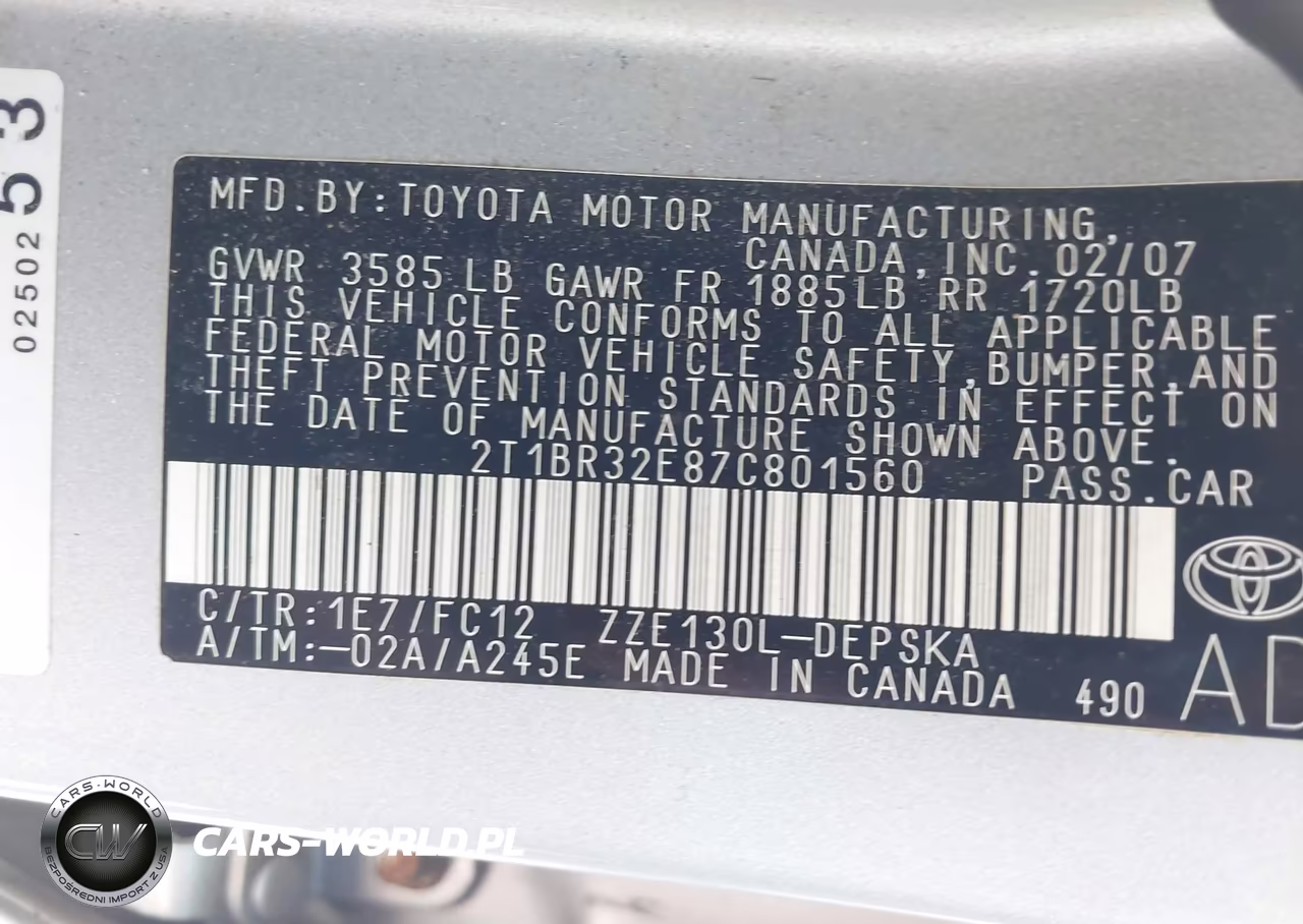 2007 Toyota Corolla S VIN:2T1BR32E87C801560 - 9