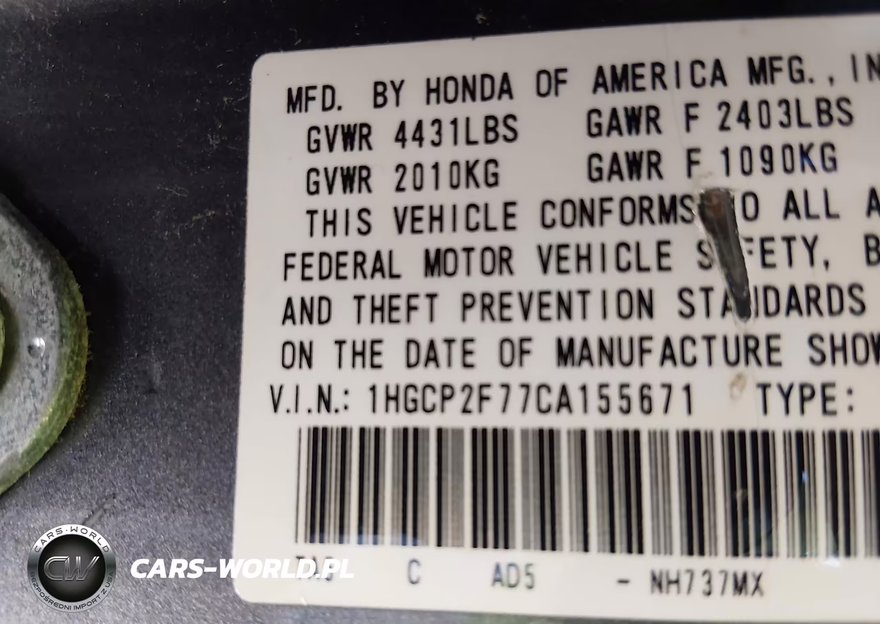 2012 Honda Accord 2.4 Ex VIN:1HGCP2F77CA155671 - 9