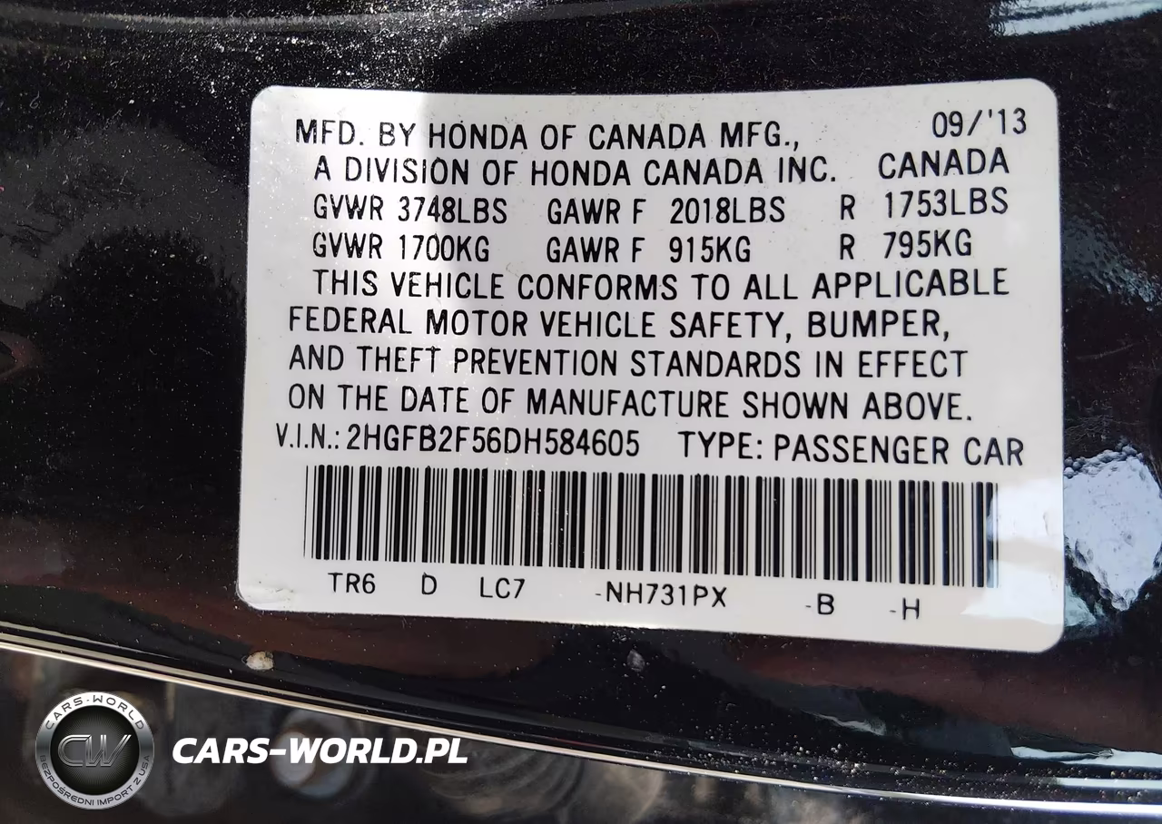 2013 Honda Civic Lx VIN:2HGFB2F56DH584605 - 9