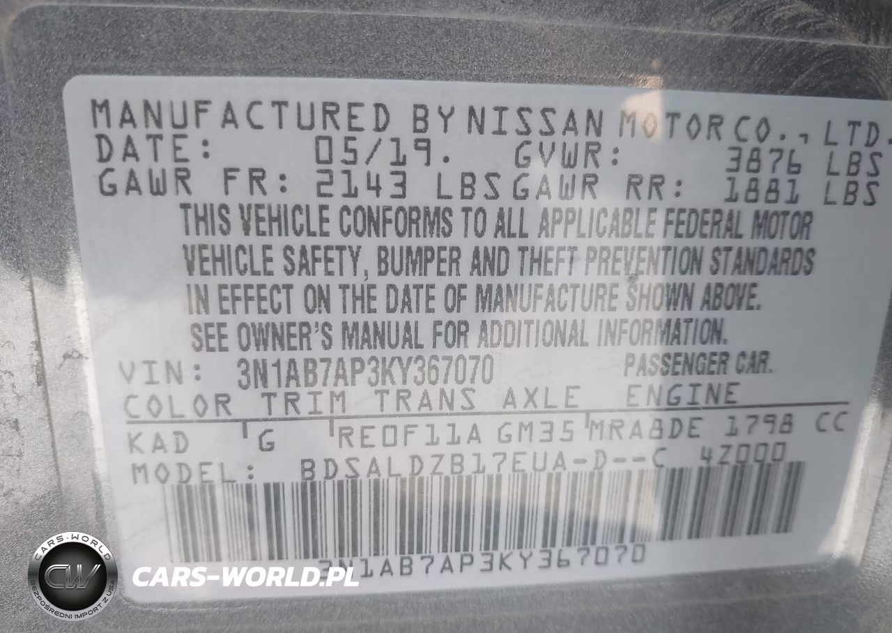 2019 Nissan Sentra Sv VIN:3N1AB7AP3KY367070 - 9