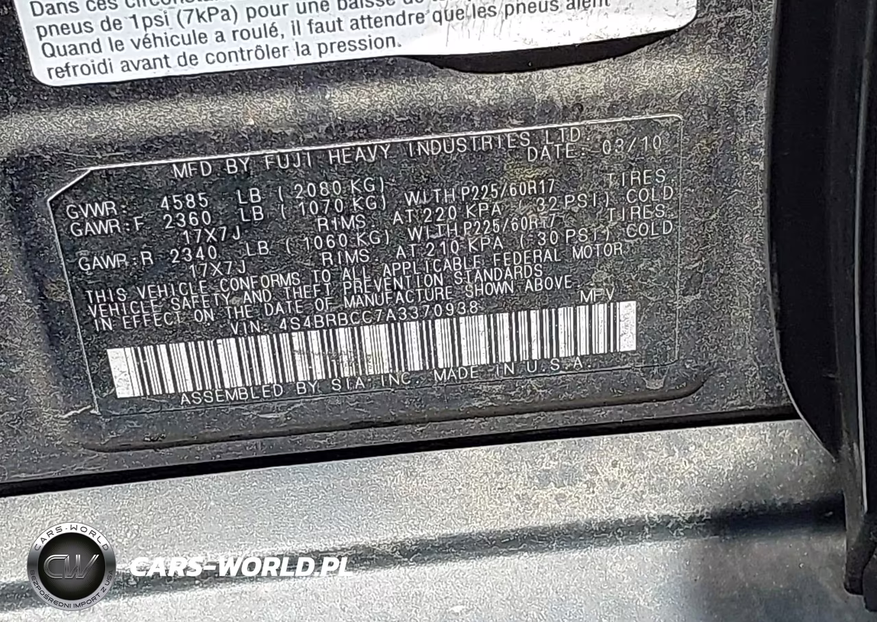 2010 Subaru Outback 2.5I Premium VIN:4S4BRBCC7A3370938 - 9