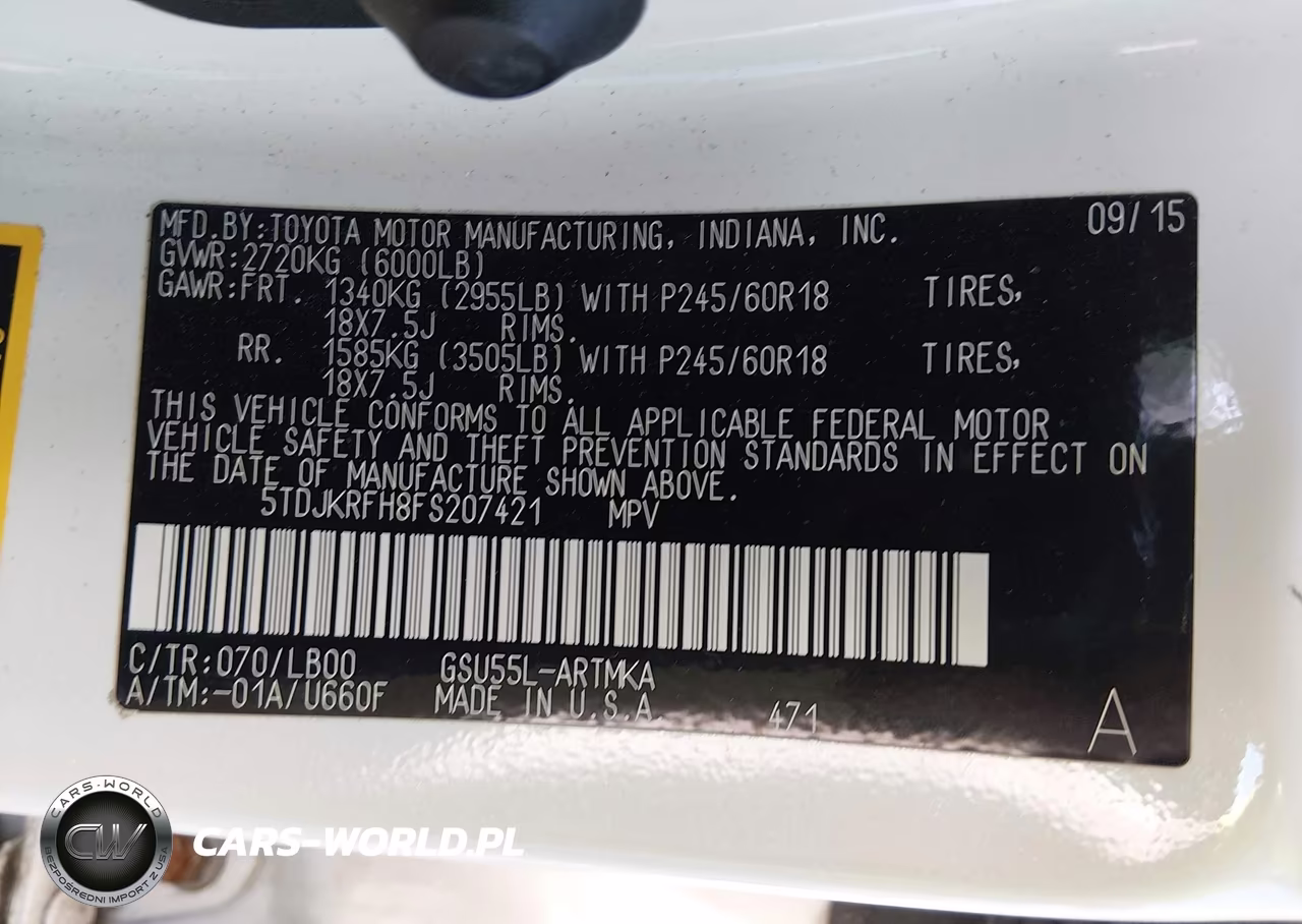 2015 Toyota Highlander Xle V6 VIN:5TDJKRFH8FS207421 - 9
