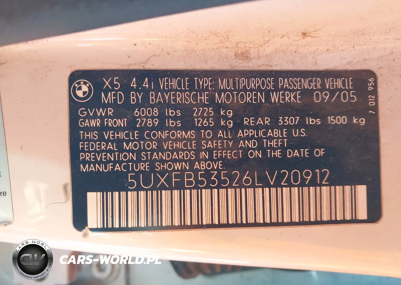 2006 BMW X5 4.4I VIN:5UXFB53526LV20912 - 9