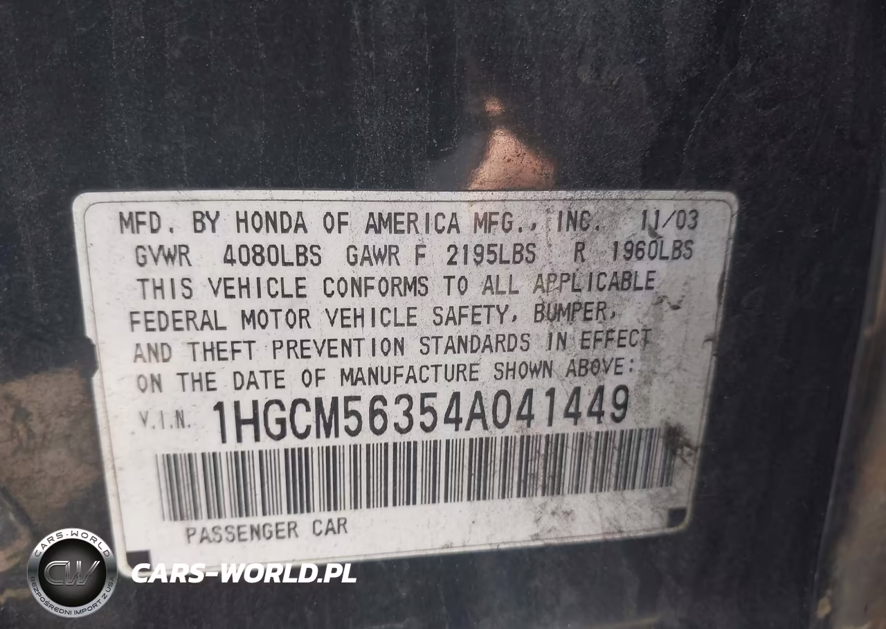 2004 Honda Accord 2.4 Lx VIN:1HGCM56354A041449 - 9