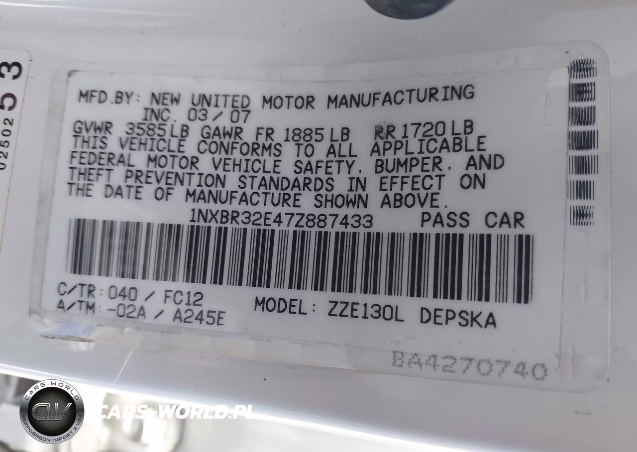 2007 Toyota Corolla S VIN:1NXBR32E47Z887433 - 9