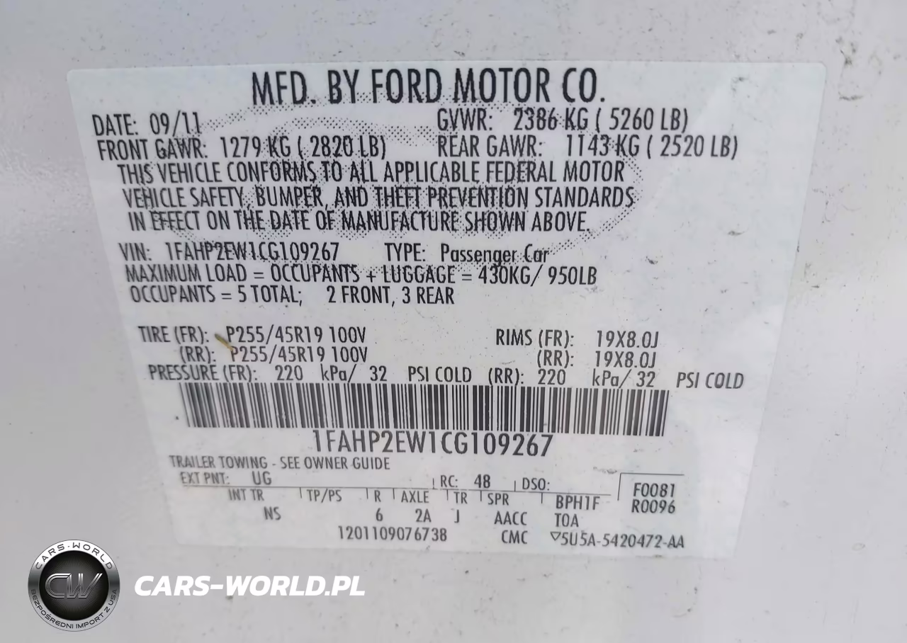 2012 Ford Taurus Sel VIN:1FAHP2EW1CG109267 - 9