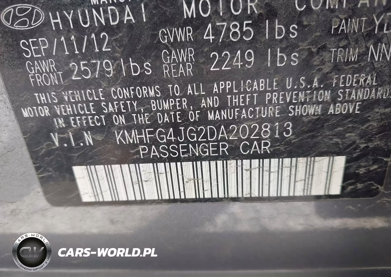 2013 Hyundai Azera VIN:KMHFG4JG2DA202813 - 9
