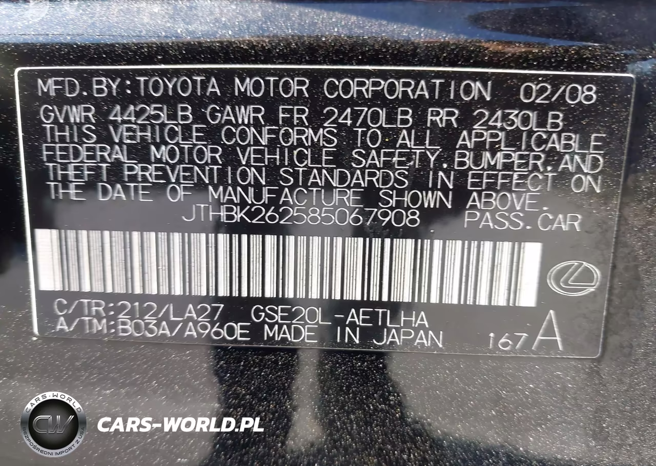 2008 Lexus Is 250 VIN:JTHBK262585067908 - 9