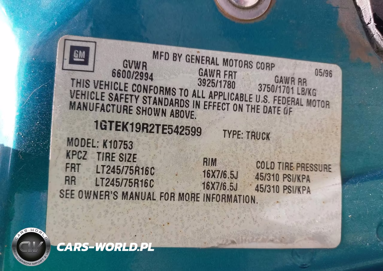 1996 GMC Sierra K1500 VIN:1GTEK19R2TE542599 - 9