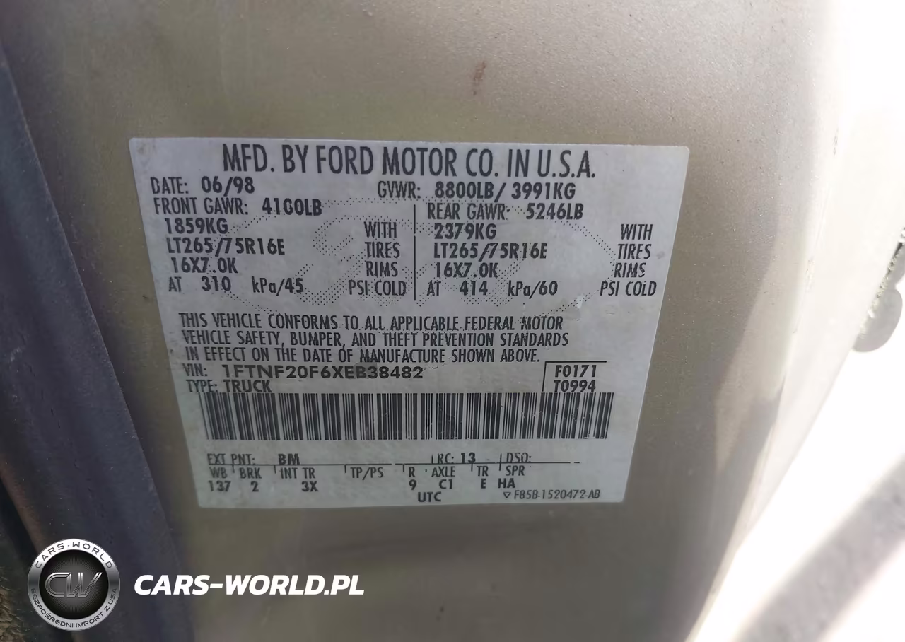 1999 Ford F-250 Lariat-Xl-Xlt VIN:1FTNF20F6XEB38482 - 9