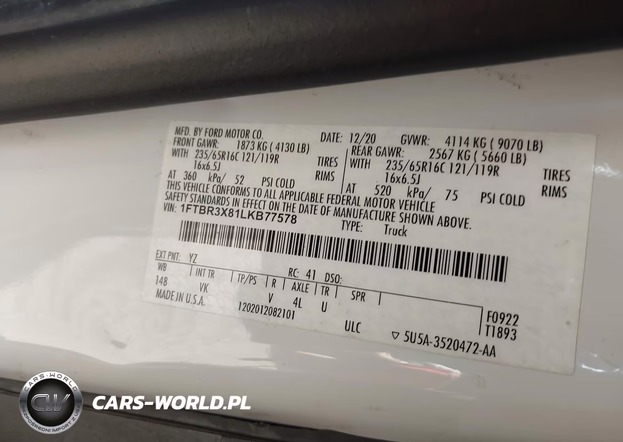 2020 Ford Transit T-250 VIN:1FTBR3X81LKB77578 - 9