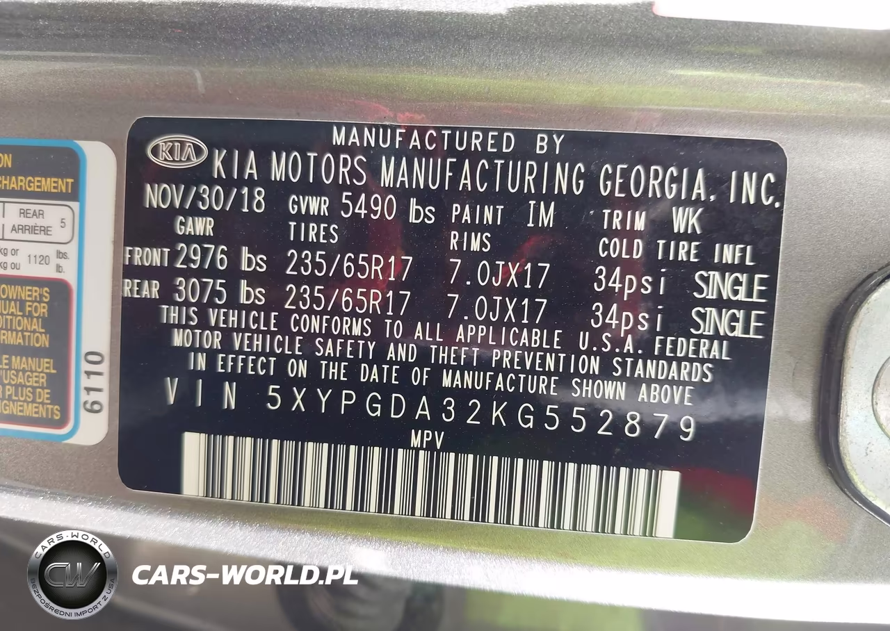 2019 Kia Sorento 2.4L Lx VIN:5XYPGDA32KG552879 - 9