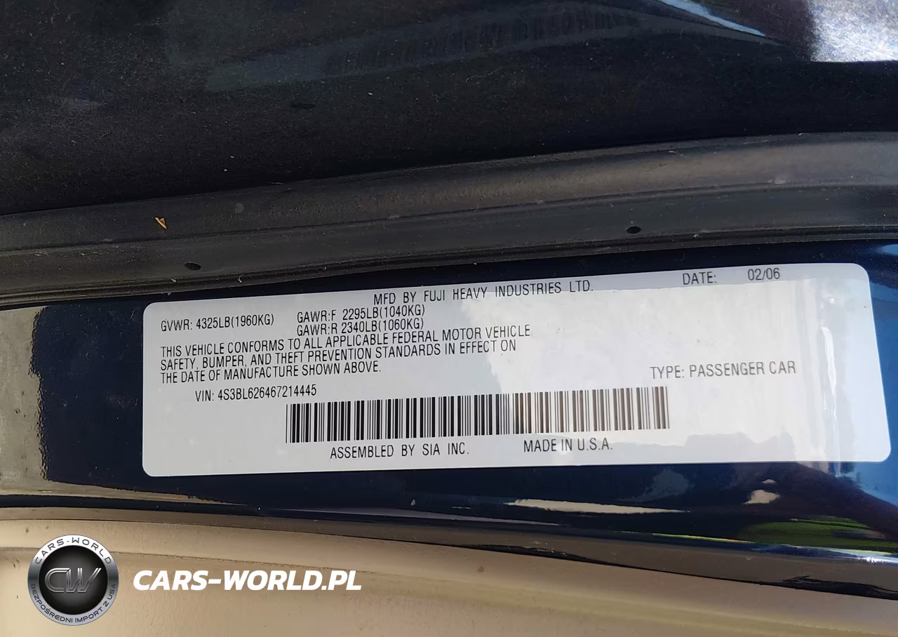 2006 Subaru Legacy 2.5I VIN:4S3BL626467214445 - 9