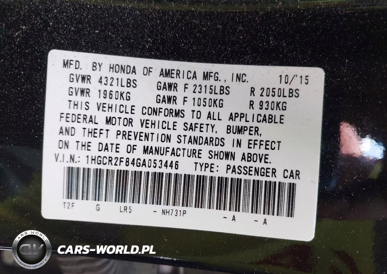 2016 Honda Accord Ex-L VIN:1HGCR2F84GA053446 - 9
