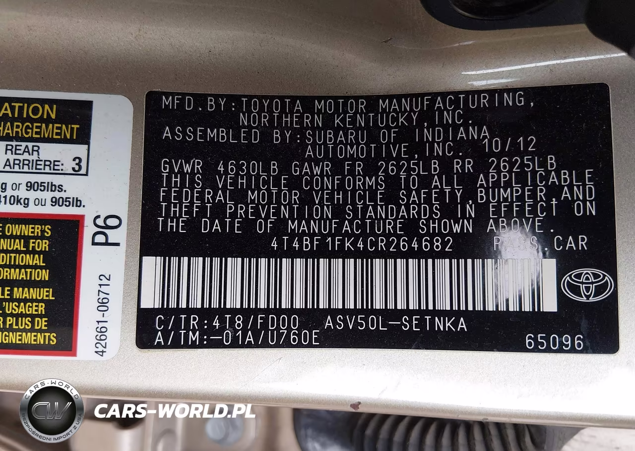 2012 Toyota Camry Le VIN:4T4BF1FK4CR264682 - 9