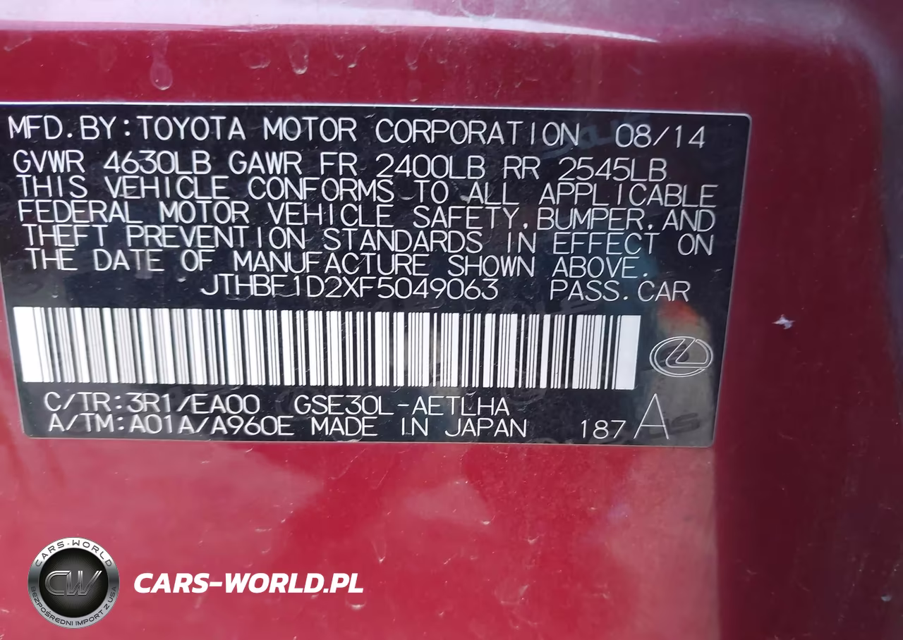2015 Lexus Is 250 VIN:JTHBF1D2XF5049063 - 9