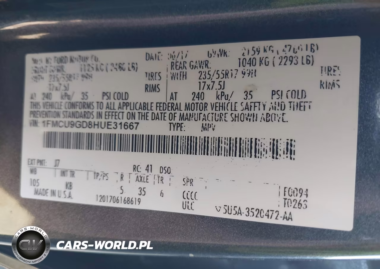 2017 Ford Escape Se VIN:1FMCU9GD8HUE31667 - 9