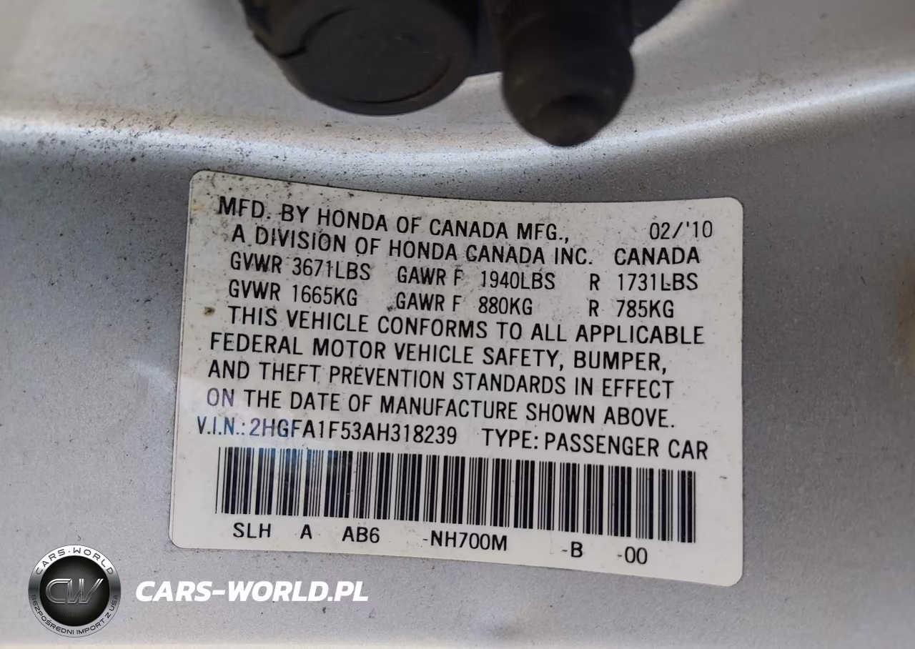 2010 Honda Civic Lx VIN:2HGFA1F53AH318239 - 9